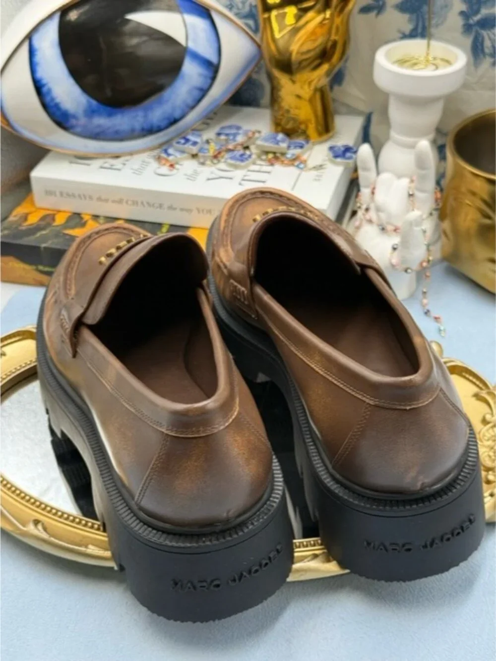 🆕 MARC JACOBS 🧿 NWOB The Distressed Leather Frankie Loafer, Brown - Sz 39 / 9 - Picture 8 of 14